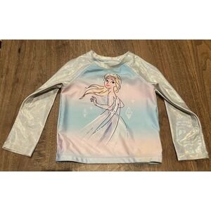 Disney Frozen Elsa Long Sleeve Rash Guard Swim Top Girls 3T Pastel Shimmer